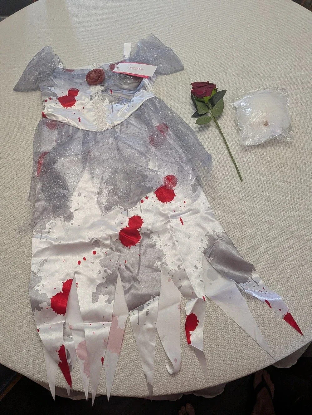 ReliBeauty Ghost Zombie Bride Costume for Girls with Veil and Flower